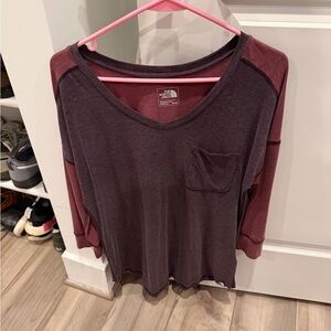 The North Face Women's Burgundy and Maroon In-A-Flash 3/4-Sleeve Top.